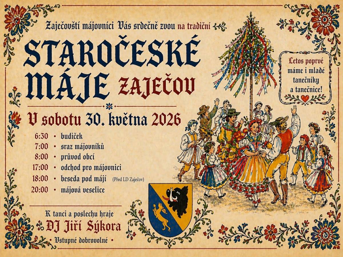 Všechny srdečně zveme na již tradiční Staročeské máje. Letos se poprvé můžete těšit i na dvě kolony malých tanečníků.