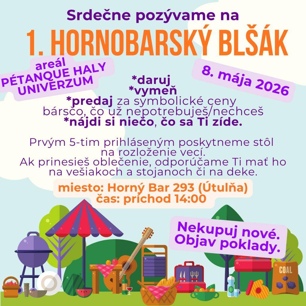Srdečne vás pozývame na Hornobarský blšák, ktorý sa uskutoční 14. mája 2026.