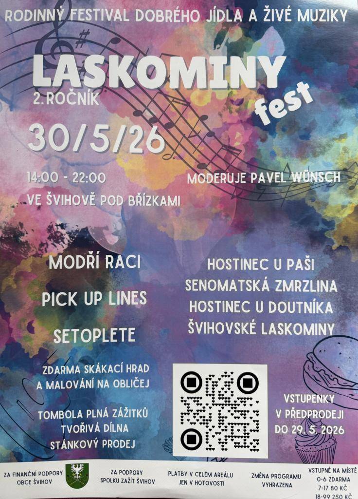 Srdečně všechny zveme 30. 5. 2026 od 14 hod na již druhý ročník festivalu Laskominy fest. Těšíme se na Vás!