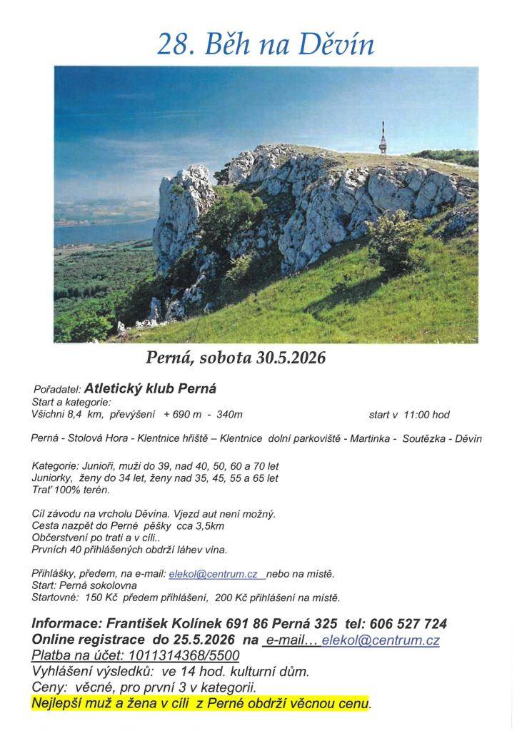 V sobotu 30. 5. 2026 se koná již 28. ročník Běhu na Děvín.