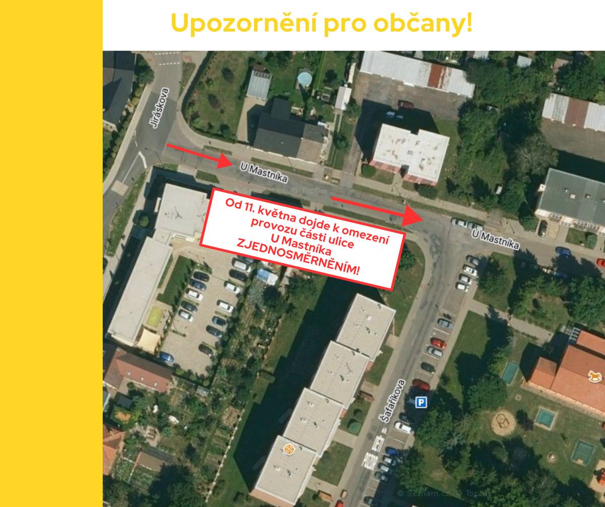 Od 11. května dojde k první fázi omezení v ulici U Mastníka (u stavby Stabo – E live). Ulice bude zjednosměrněna – průjezd bude možný pouze od ulic Palackého a Březinova směrem do ulice Šafaříkova. V opačném směru prosím využijte objízdnou trasu ulicí Jiráskovou. Od 1. června do konce července pak bude tento úsek z důvodu náročné přeložky vysokého napětí (VN) uzavřen zcela. Pro chodce bude vyznačena trasa ulicemi Gymnazijní a Jiráskovou. Plně si uvědomujeme, že tato omezení zkomplikují váš každodenní pohyb v této lokalitě. K úplné uzavírce přistupujeme především proto, aby práce proběhly v maximálním tempu a hlavně bezpečně. Děkujeme vám za trpělivost a pochopení, děláme maximum pro to, aby omezení trvalo jen nezbytně nutnou dobu.