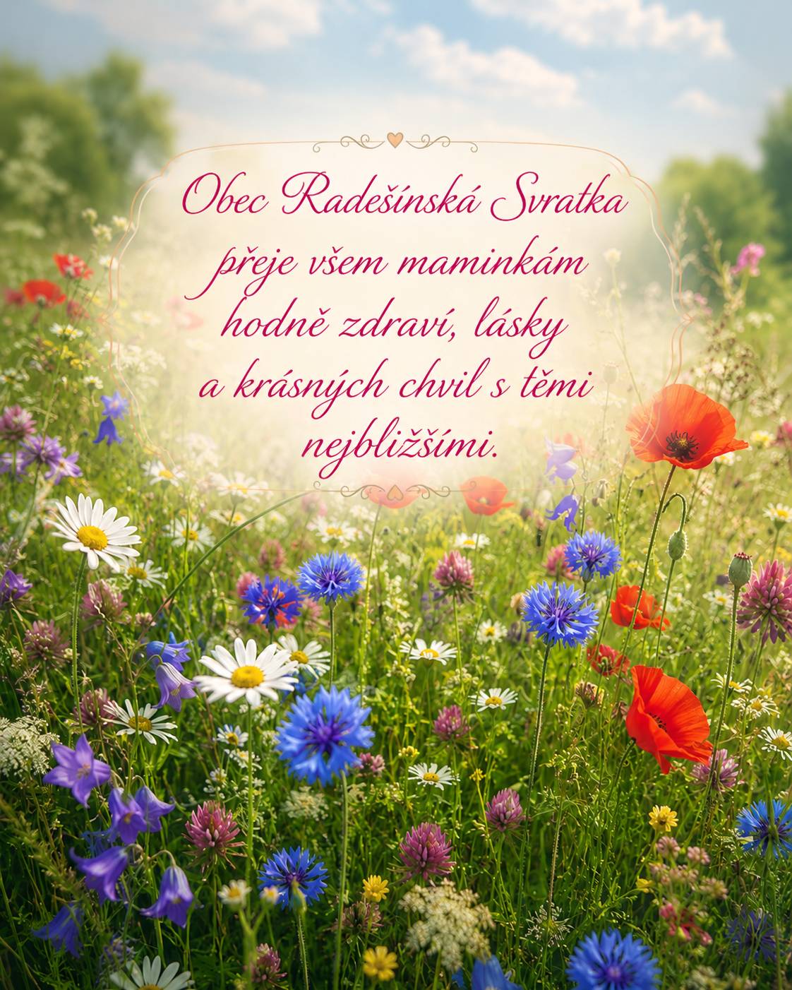 Obec Radešínská Svratka přeje všem maminkám hodně zdraví, lásky a krásných chvil s těmi nejbližšími.🌷