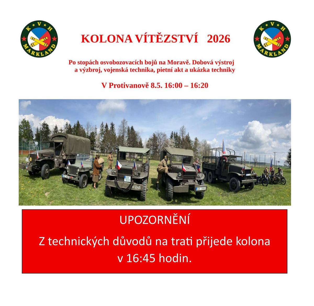 Kolona vítězství - změna času na 16:45 hod.