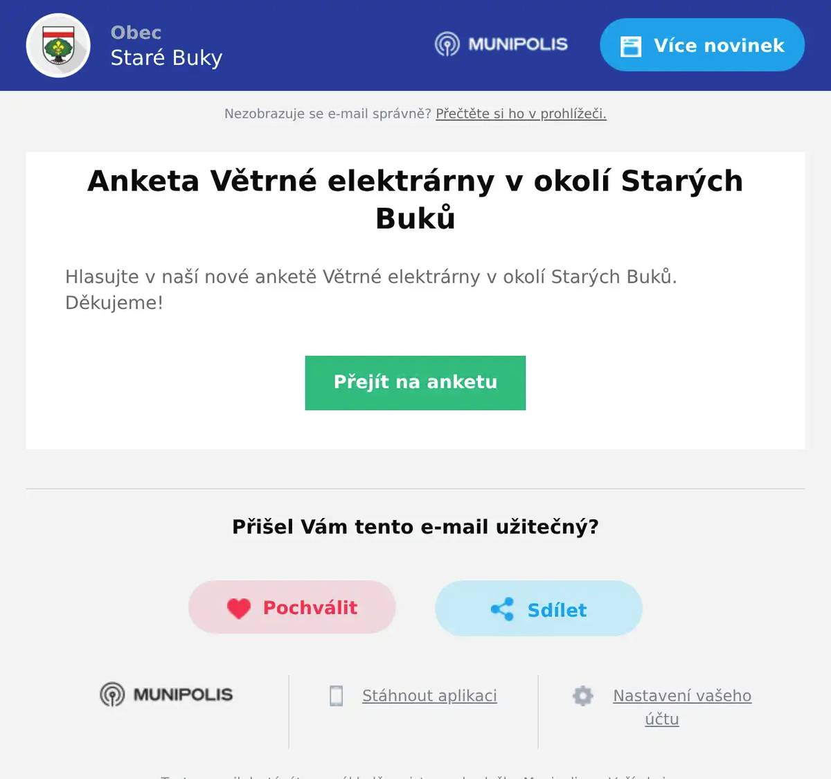 Hlasujte v naší nové anketě Větrné elektrárny v okolí Starých Buků. Děkujeme!