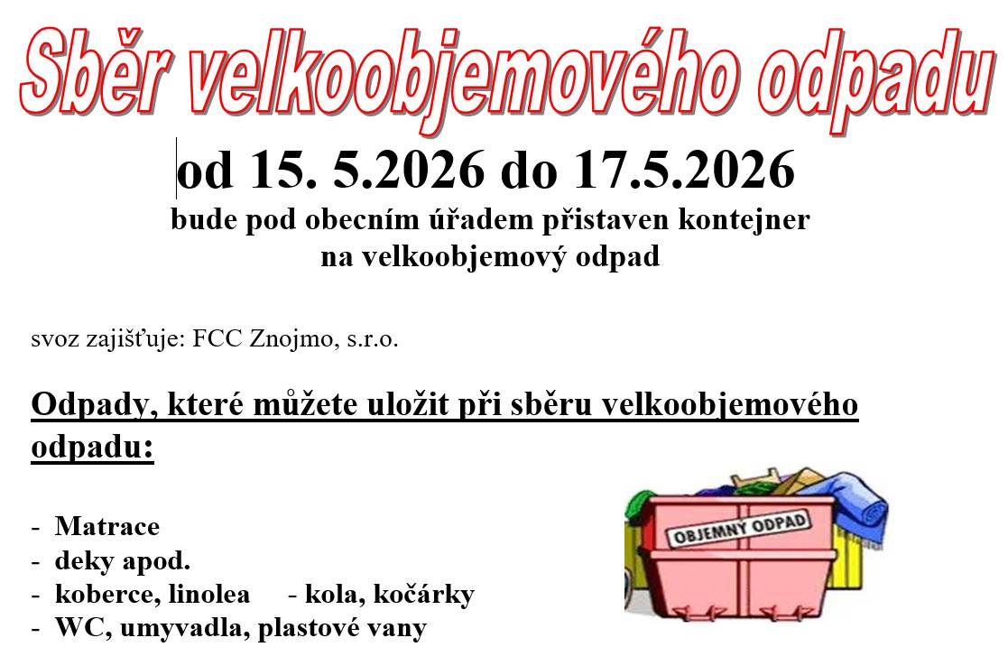 1. Odečet Elektroměrů 13.5.2026   2. Velkoobjemový kontejner 15.-17.5.2026