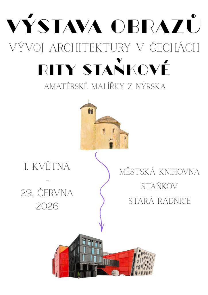 Průřez architektonickými slohy v malbách a perokresbách bude k vidění v prostorách knihovny do začátku prázdnin v otvírací době knihovny.