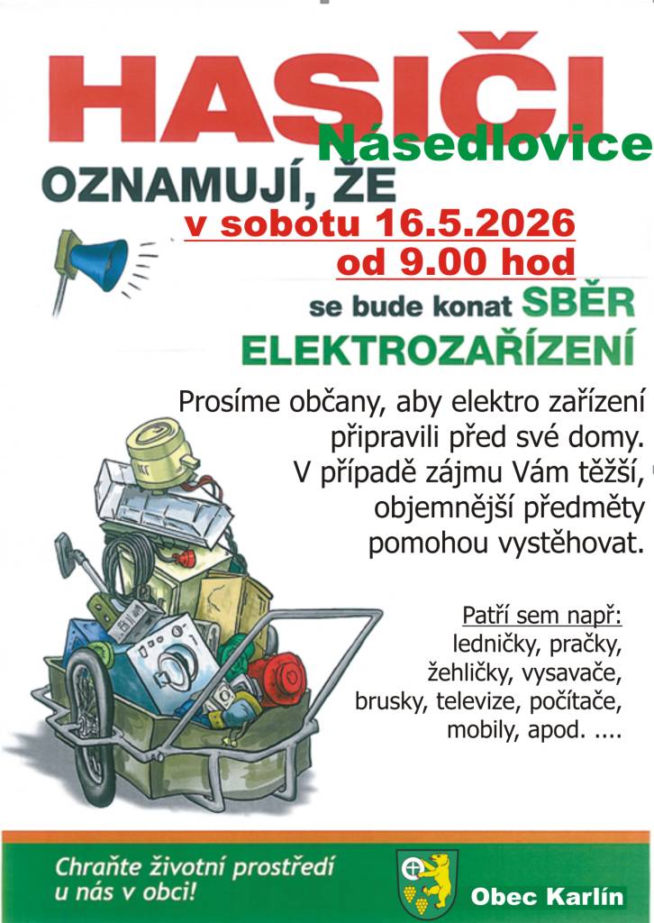 Sběr elektrozařízení v sobotu 16. 5. 2026