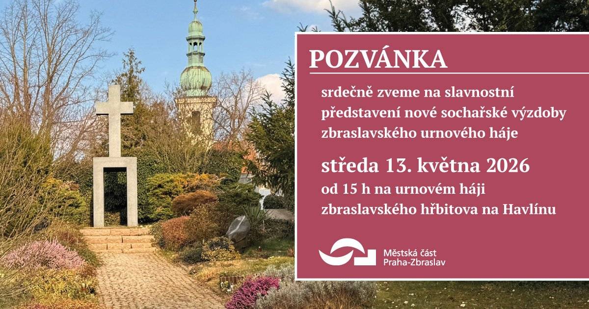 Ve středu 13. května od 15.00 hodin proběhne na zbraslavském urnovém háji slavnostní představení nové sochařské výzdoby. Jedná se o díla akademického sochaře Antonína Kašpara, která zde nechala v nedávné době instalovat městská část.