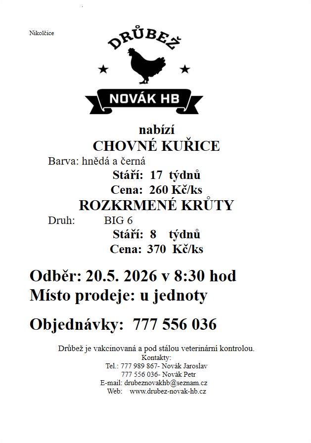 ST 20.5.  v 8:30 hod.   u Jednoty