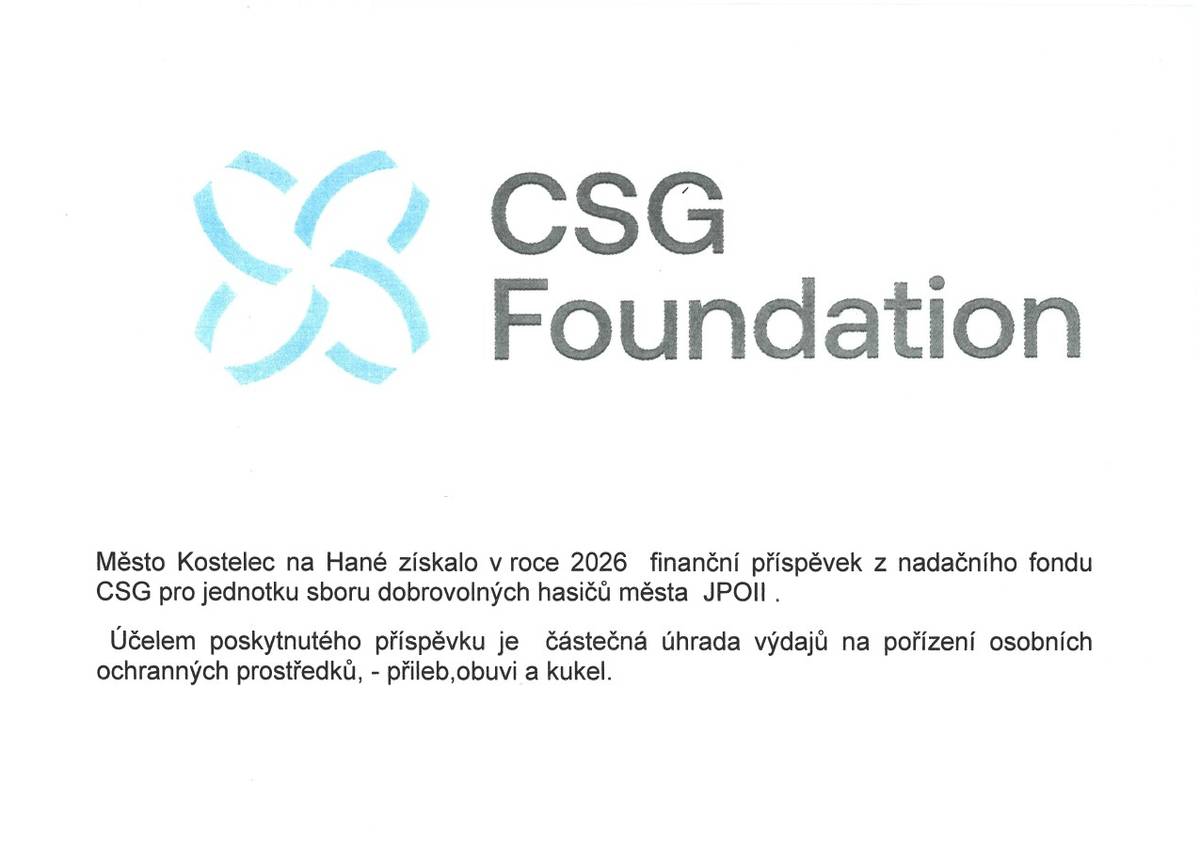 CSG Nadační fond v rámci svého Programu podpory hasičů přispěl naší jednotce SDH na nákup moderního vybavení, které zvyšuje bezpečnost členů jednotky při zásazích. Této podpory si velice vážíme a děkujeme za ni!