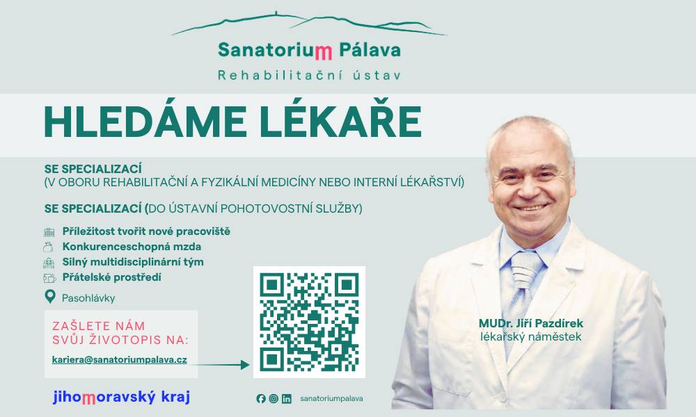 🩺 Sanatorium Pálava rozšiřuje svůj tým a hledá nové lékaře, kteří chtějí pracovat v přátelském prostředí a být součástí silného týmu. 💙 Je tato příležitost pro Vás? Zašlete svůj životopis na kariera@sanatoriumpalava.cz 📩