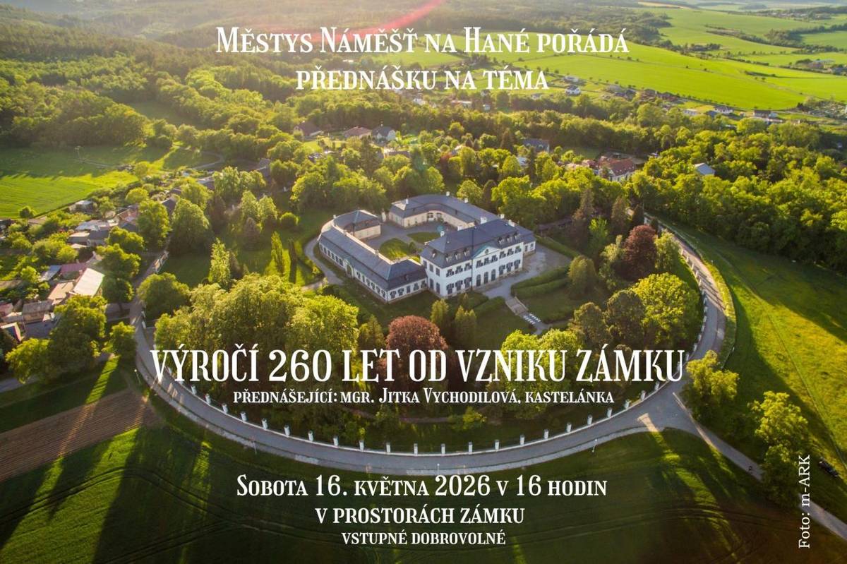 Zveme vás na přednášku, která se koná 16. května 2026 v 16:00 hodin. Tématem bude 260 let od vzniku zámku. Tato akce se uskuteční v prostorách zámku, kde se dozvíte zajímavosti o jeho historii a významu.  Oslavte s námi toto významné výročí!