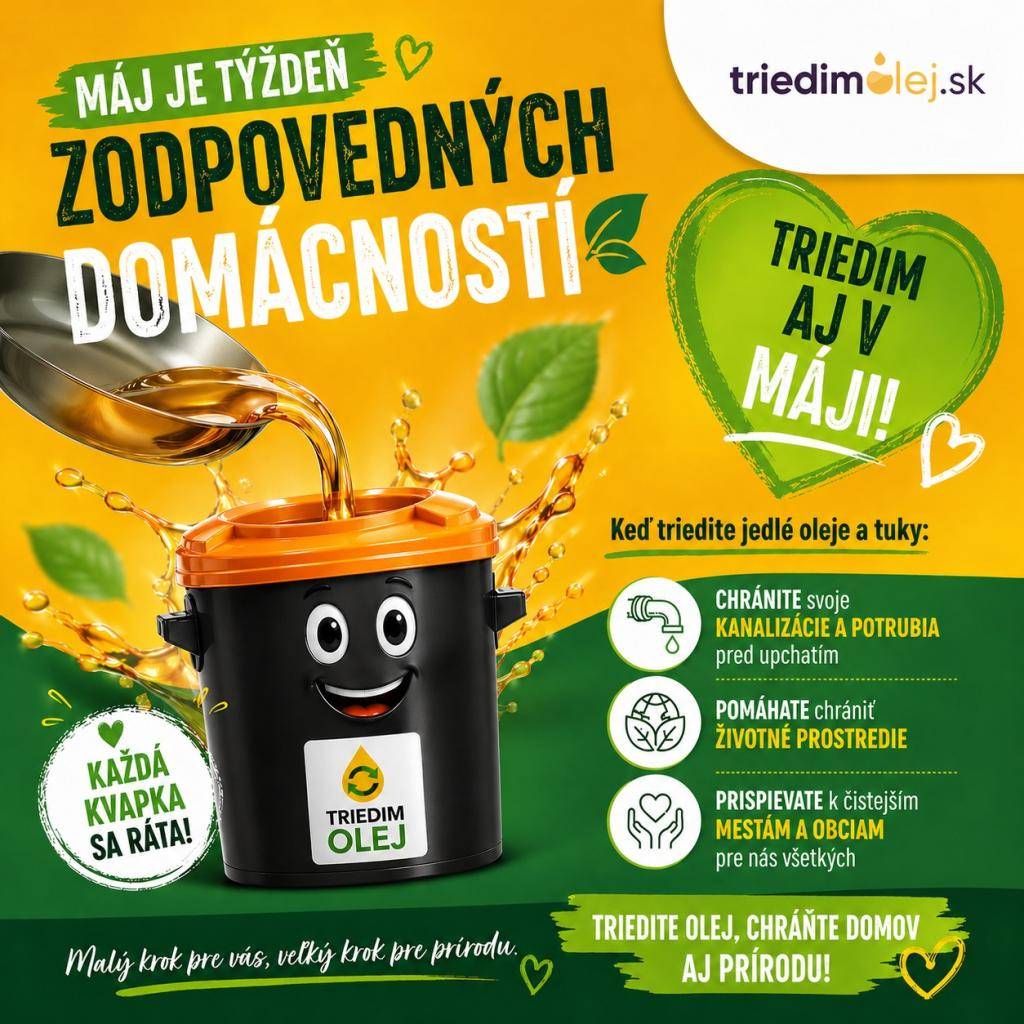 Vážení občania,  v rámci iniciatívy za zodpovedné domácnosti by sme vás radi povzbudili k správnemu triedeniu použitých jedlých olejov a tukov. Vylievanie oleja do drezu poškodzuje nielen vaše potrubie, ale aj životné prostredie nás všetkých.
