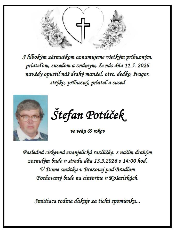 Smútočné oznámenie - Štefan Potúček