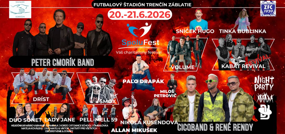 Milí rodičia a deti,    pozývame vás na výnimočný rodinný festival SPOLUFEST 2026, ktorý spája hudbu, zábavu, šport aj pomoc tým, ktorí to potrebujú.