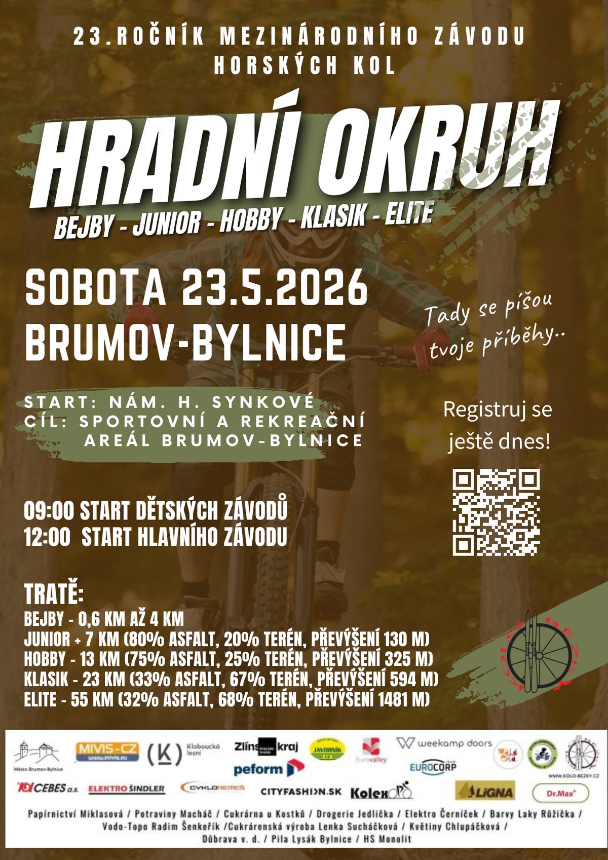 Jedná se o již 23. ročník mezinárodního závodu horských kol, který se uskuteční 23.5.2026 v Brumově-Bylnici. Závod je vhodný jak pro děti tak pro dospělé dle jednotlivých kategorií. HRADNÍ OKRUH 2026 klepe na dveře. On-line registrace do 23. ročníku je spuštěna! - Oficiální stránky města Brumov-Bylnice