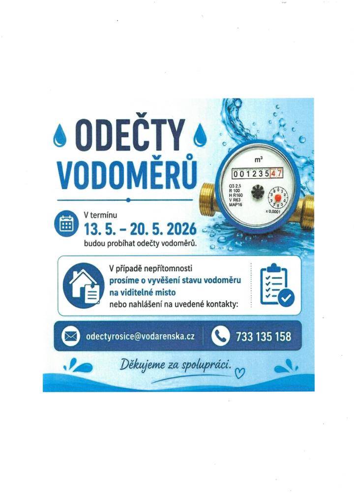ODEČTY VODOMĚRŮ OD 13.5. - 20.5.2026