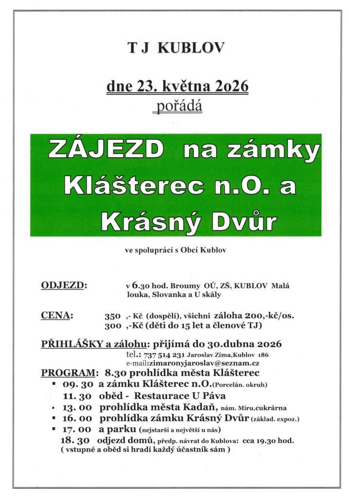 Zájezd na zámky Klášterec nad Ohří a Krásný Dvůr včetně prohlídky města Kadaň.