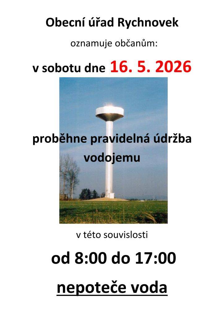 Čištění vodojemu a odkalení vodovodní sítě 16.5.2026