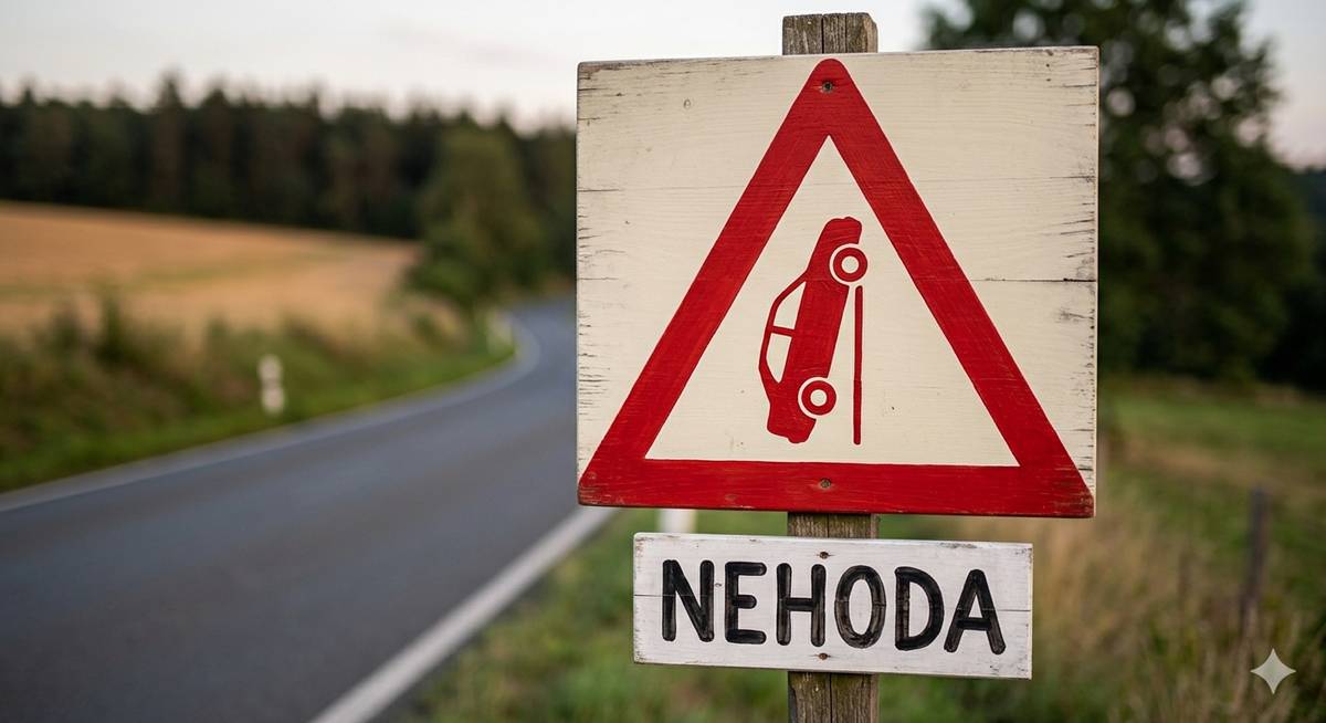 Pozor dopravní nehoda na úseku Horní Jiřetín - Nová Ves v Horách, auto na boku!!! Silnice průjezdná, ale opatrně!