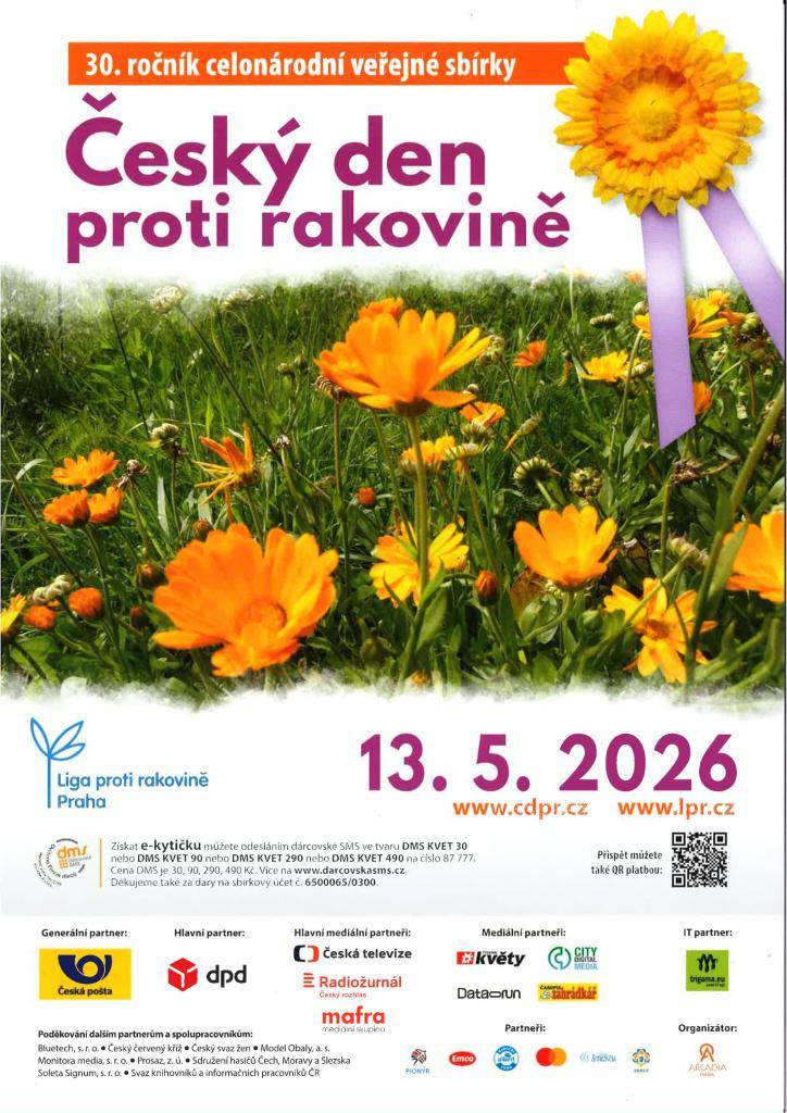 Ve středu 13. května od 17 hodin bude v naší obci SDH Viničné Šumice v rámci celonárodní veřejné sbírky akce Český den proti rakovině nabízet žluté kytky.   Zakoupením můžete přispět na konto ligy proti rakovině.