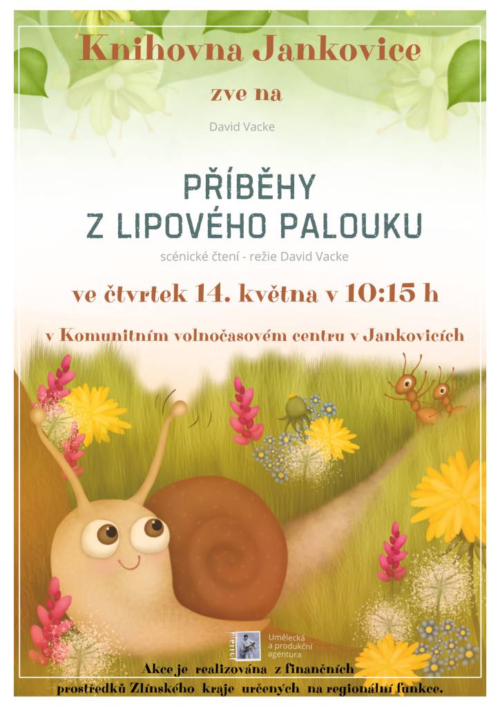 Knihovna Jankovice zve maminky s dětmi na scénické čtení Příběhy z lipového palouku ve čtvrtek 14. května v 10:15h. Vstupné zdarma.