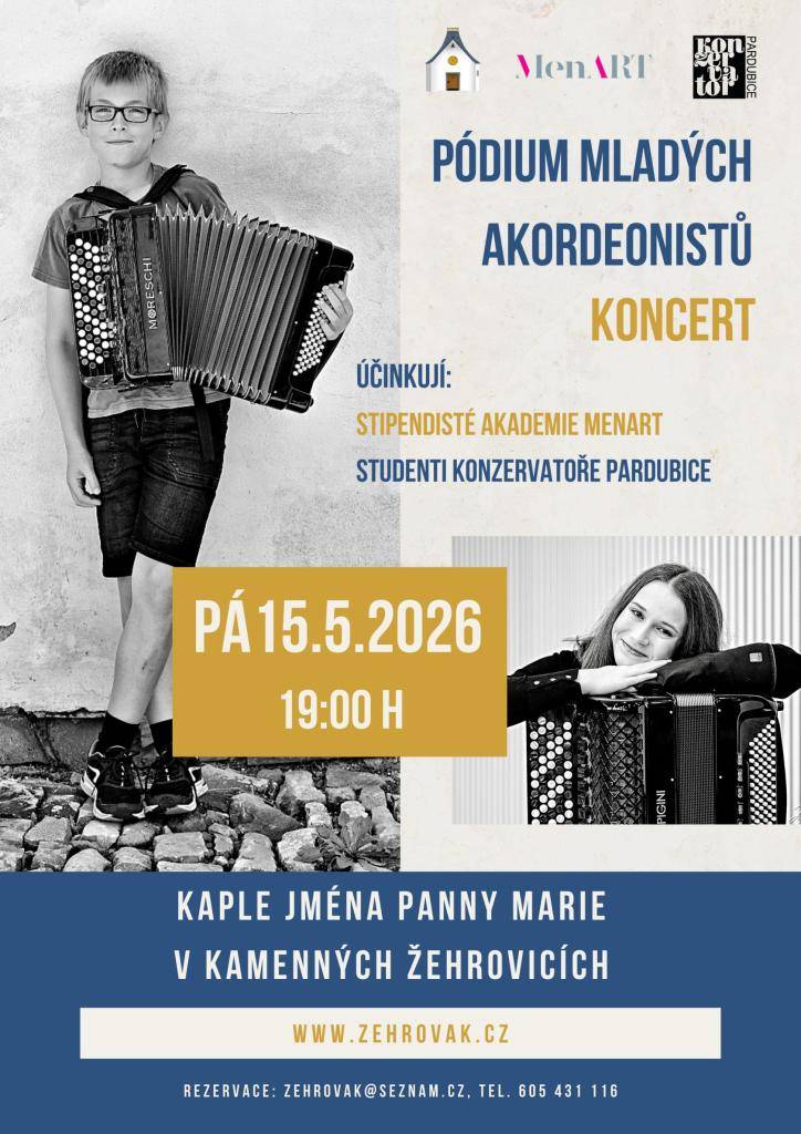 V pátek 15.5.2026 od 19,00 hod. se koná v kapličce JPM koncert mladých akordenistů.