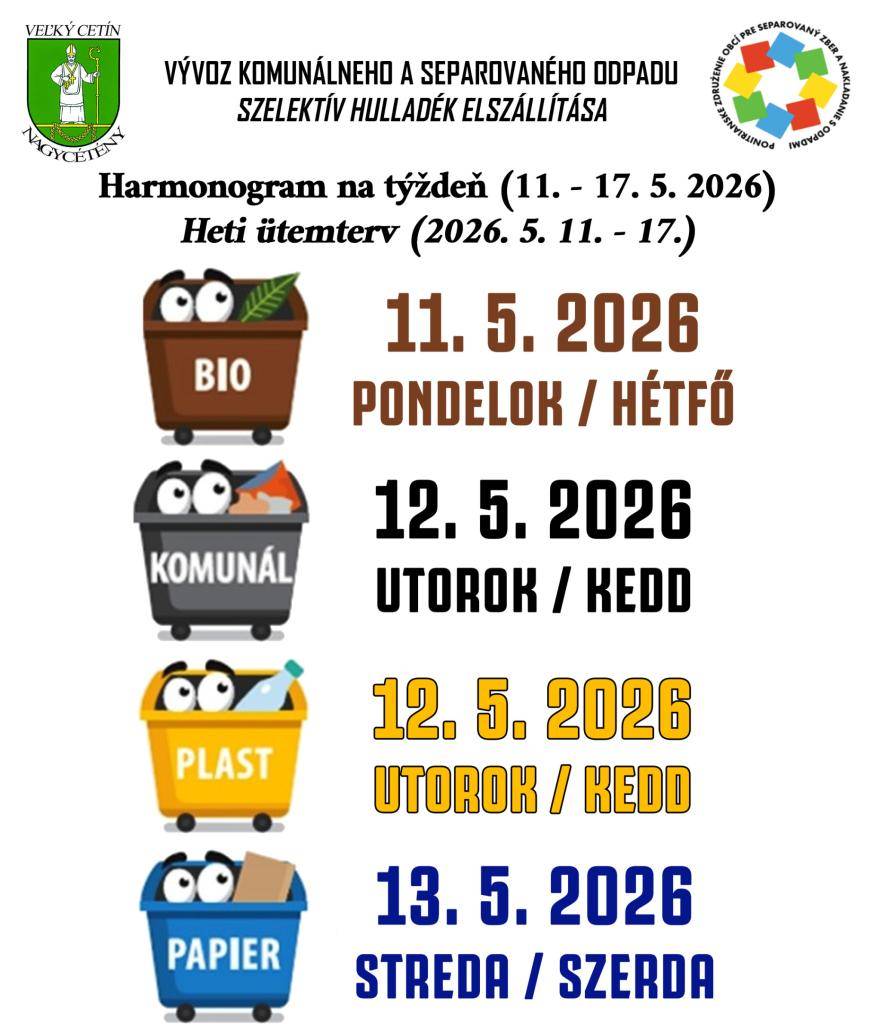 Harmonogram na týždeň (11. 5. - 17. 5. 2026)