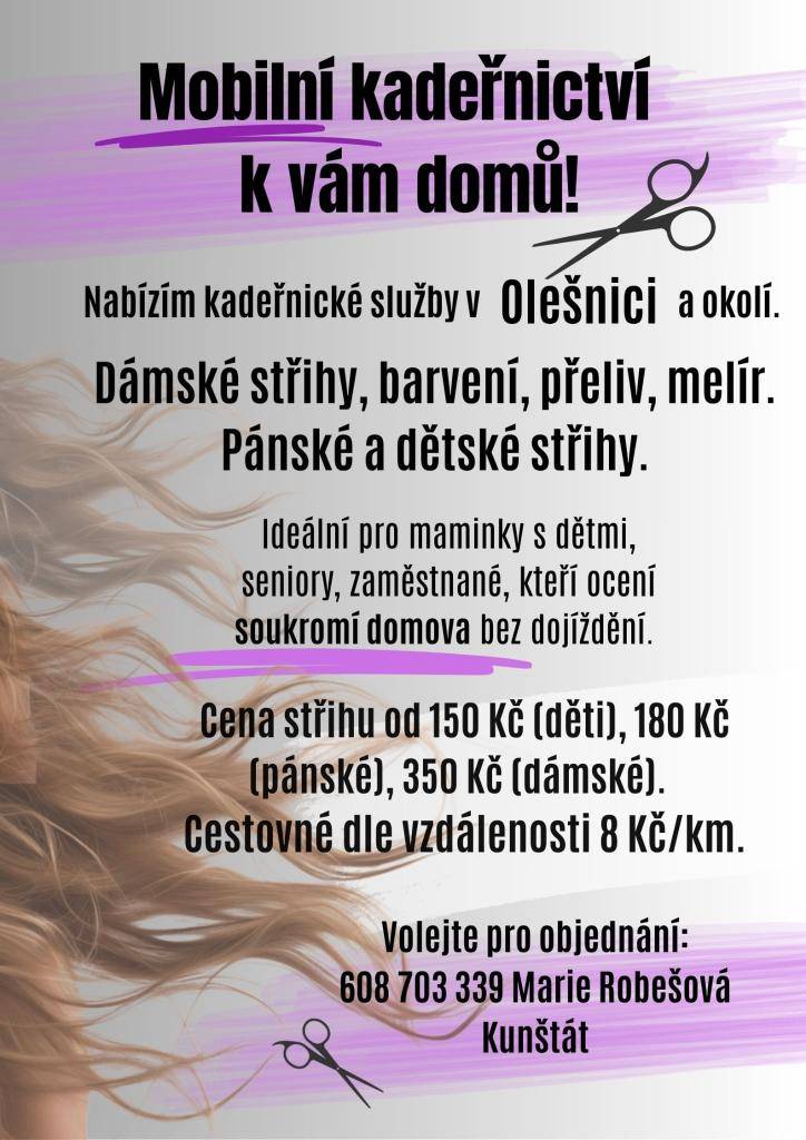 Marie Robešová nabízí kadeřnické služby v Olešnici a okolí.
