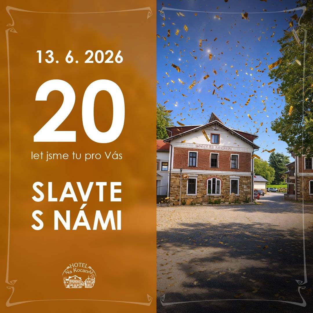 Velkolepá oslava jubilea už 13. června 2026!  Hotel Na Kocandě letos slaví své 20. výročí! Při této příležitosti pořádá celodenní festival pro širokou veřejnost. Organizátoři si dali na programu záležet a připravili bohatý koktejl hudby, řemesla a zábavy, který potrvá od odpoledne až do půlnoci.   Hudební scéna ožije na dvou stanovištích. Těšit se můžete na: - Legendární melodie v podání Orchestru Divadla Semafor. - Písně Boba Dylana v interpretaci skupiny Tired Horses. - Keltské rytmy s kapelou Rí Ra a country/folk od FMB. - Prostonárodní písničky od kapely Motovidlo.   Program je nachystán pro celou rodinu. Pro děti je připravena animace s Popletou, loutkové divadlo Julie, obří skákací hrad a dětský koutek. O hladu a žízni také nikdo nezůstane. Připravena bude bohatá nabídka poctivého jídla a pití.   Kdy: Sobota 13. 6. 2026 | 14:00 – 24:00 Kde: Hotel Na Kocandě Část programu se bude odehrávat v našem svatebním altánku v krásné zrekonstruované zahradě.  Vstupné: ZDARMA  Více informací naleznete přímo v oficiální události zde:  https://fb.me/e/6VIIztr6c nebo na webových stránkách https://kocanda.cz/ Těšíme se na viděnou! Tým Kocanda