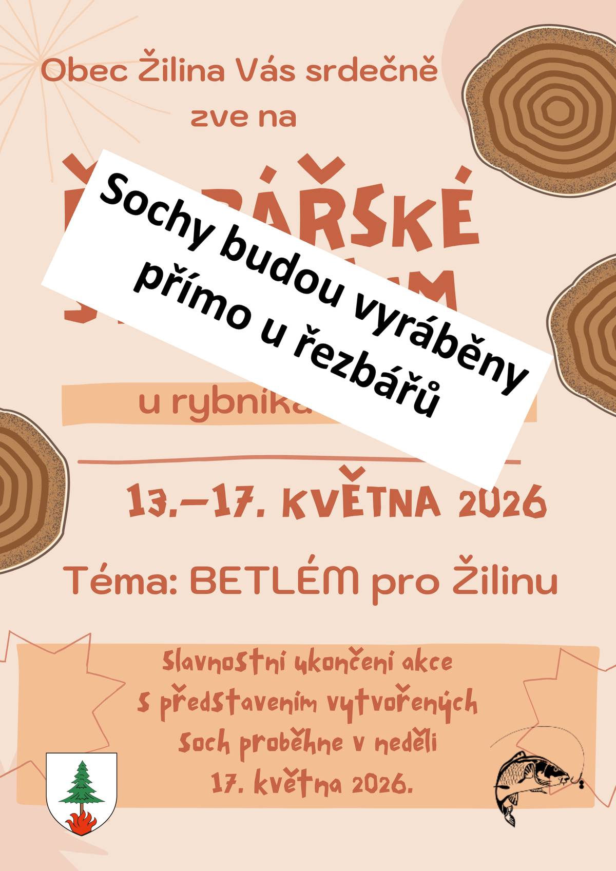 Velmi nás to mrzí, ale ze zdravotních důvodů týmu našich oblíbených řezbářů rušíme sympozium a jeho slavnostní ukončení u rybníka. O sochy však Žilina nepřijde a budou vyrobeny v domácím zázemí jednotlivých tvůrců. O to více se těšíme na překvapení, které na podzim přinesou.
