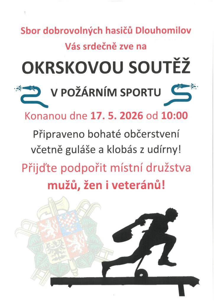 Připraveno bohaté občerstvení, včetně guláše a klobás z udírny. Přijďte podpořit místní družstva mužů, žen i veteránů.