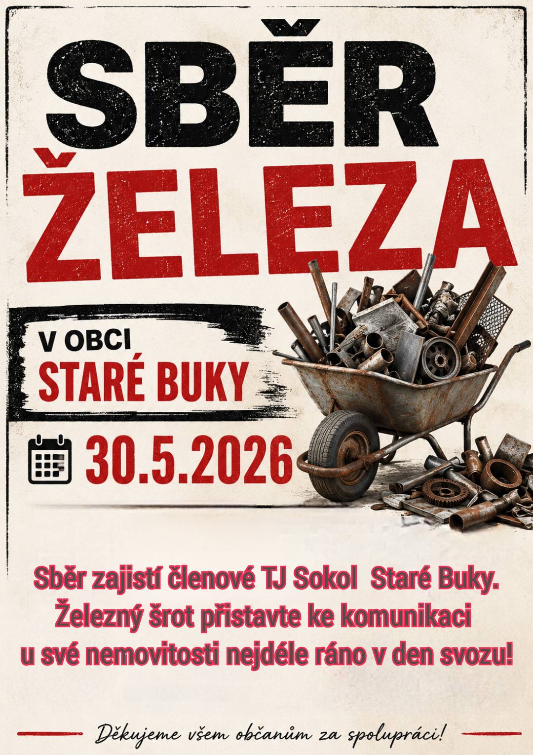 V sobotu 30.5. 2026 bude probíhat sběr železa.