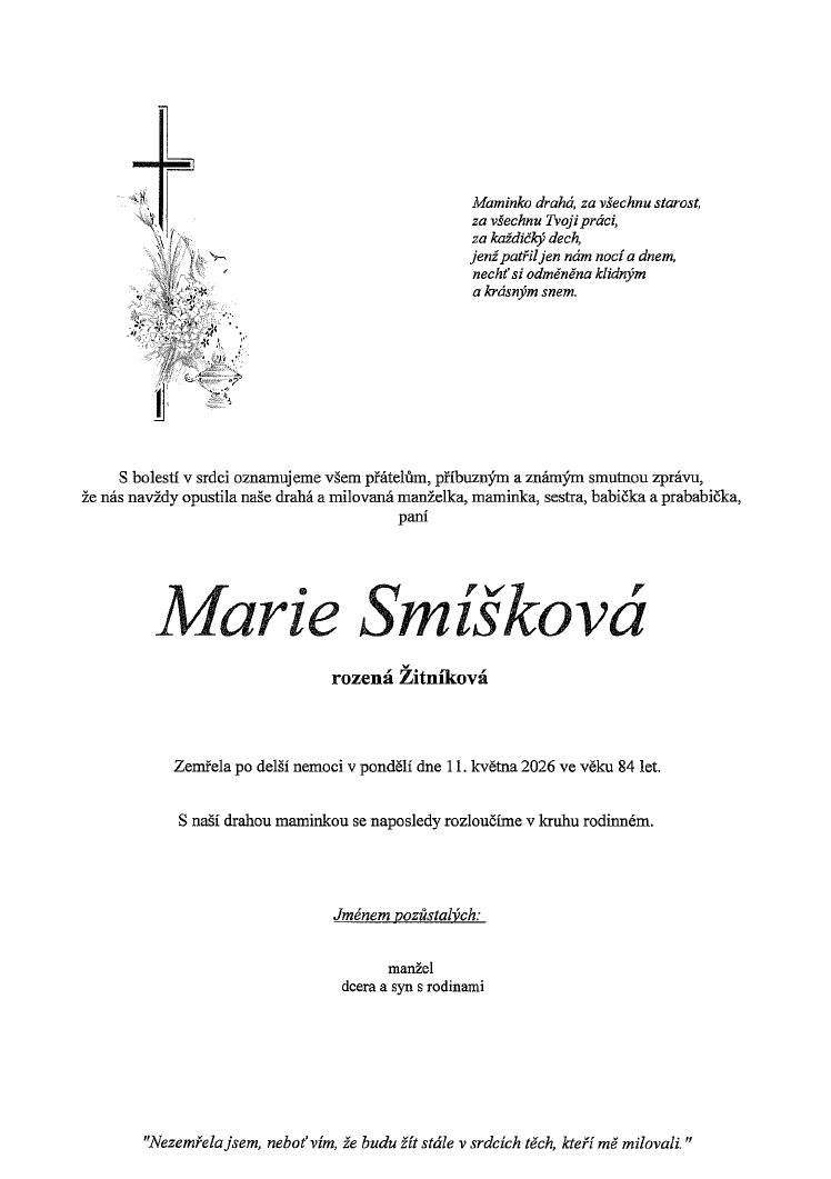 Parte paní Marie Smíšková 🕊️.