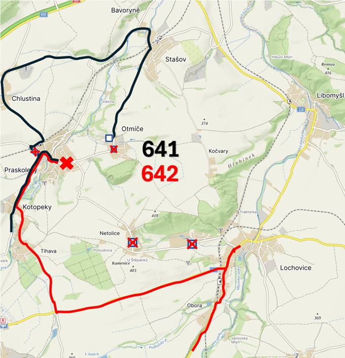Vážení občané, zastávka autobusu 641 se od příštího týdne přesune zpět na náves! DETAILNĚ: S platností od 14. 5. 2026 do 2. 8. 2026, dochází na lince 641 ke zrušení dočasně zřízené zastávky Praskolesy, tudíž spoje budou zajíždět k zastávce u ZŠ. Dále dochází k přemístění zastávky Otmíče do zálivu před čp. 15. Linka 642 je beze změny, tudíž stále platí zrušení zastávek Lochovice, Netolice a Lochovice,ústav.