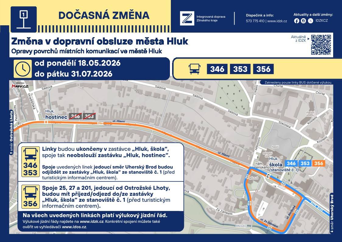 IDZS informuje o změnách v organizaci veřejné dopravy, která se týká linek s vazbou na obec Nivnici.     Výlukové jízdní řády budou k dispozici na stránkách www.idzk.cz.