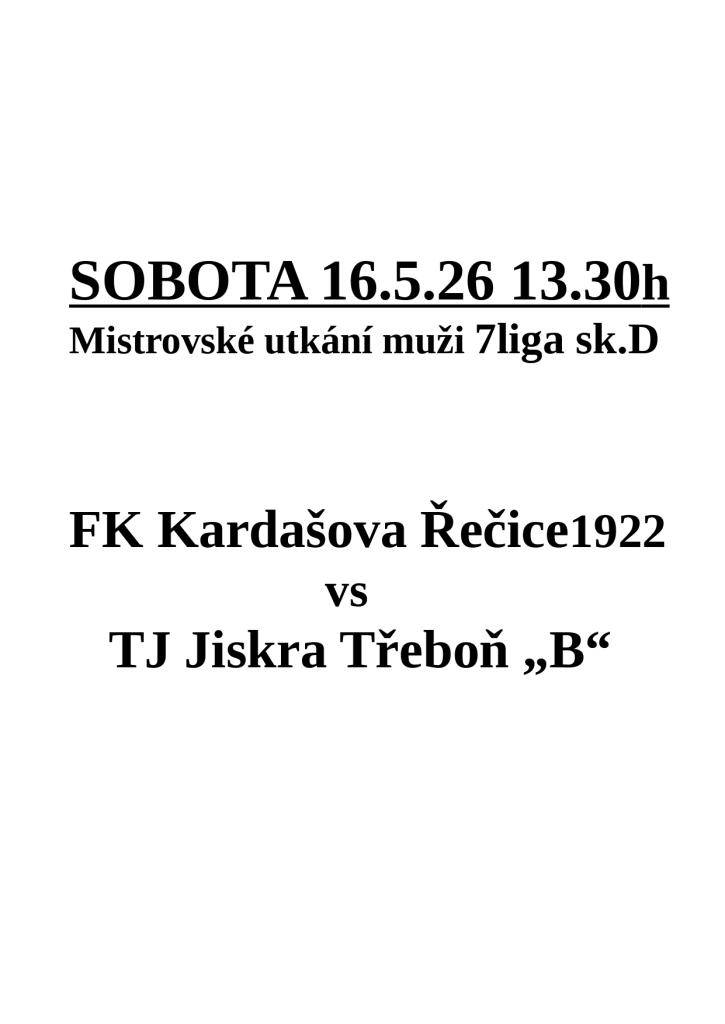 Fotbalový zápas - 16. května 2026
