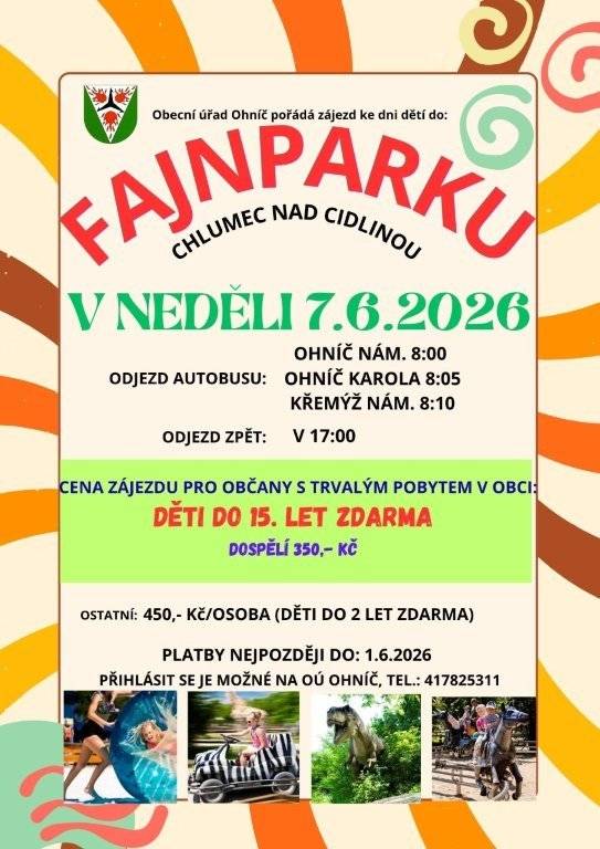 V neděli 7. 6. 2026 pořádáme ke dni dětí zájezd do FAJNPARKU.