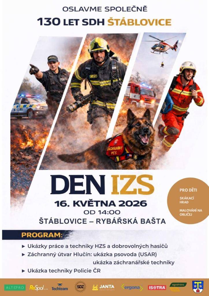 Oslavme společně 130 let SDH Štáblovice na Dni IZS 16. května 2026 od 14 hodin ve Štáblovicích - Rybářská bašta
