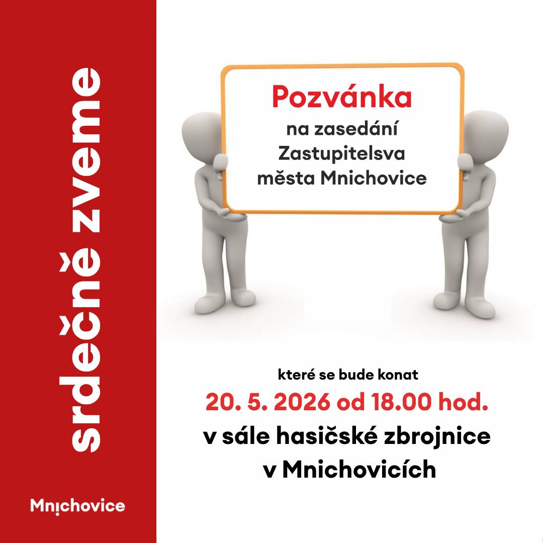 které se bude konat 20. 5. 2026 od 18.00 hod. v sále hasičské zbrojnice v Mnichovicích. Více informací najdete na webu města.