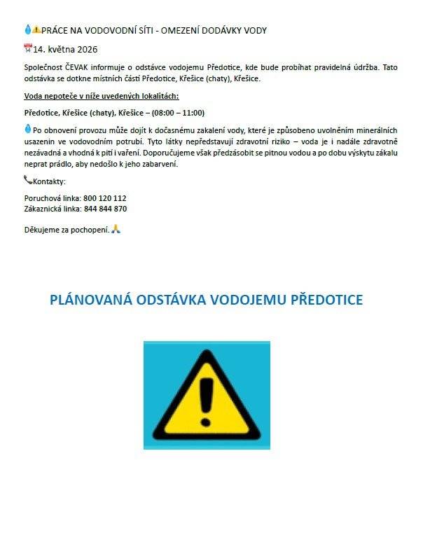 Práce na vodovdní síti - Vodojem Předotice