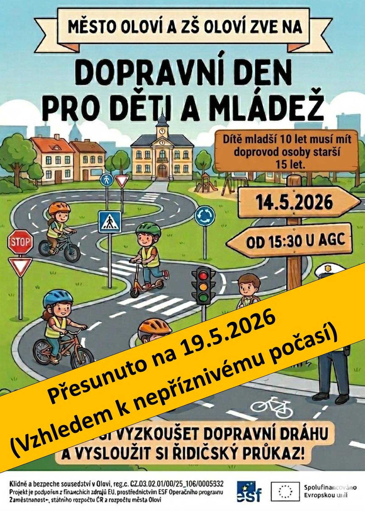 Z důvodu nepříznivého počasí se akce Dopravní den pro děti a mládež přesouvá na úterý 19.05.2026.