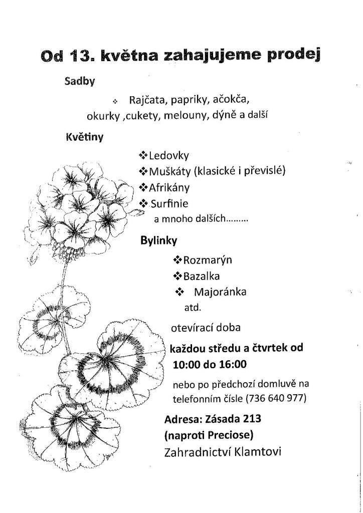 od 13. května zahajuje prodej