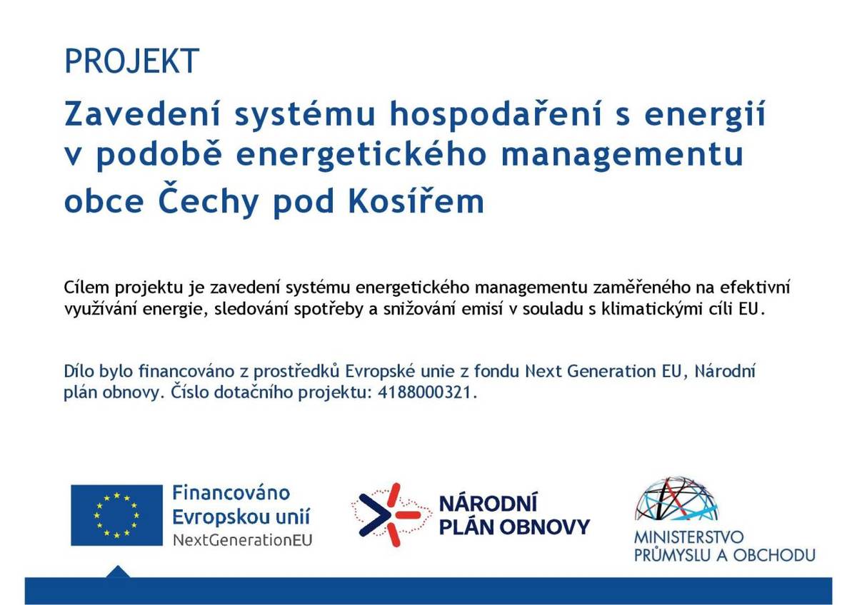 Cílem projektu je zavedení systému energetického managementu zaměřeného na efektivní využívání energie, sledování spotřeby a snižování emisí v souladu s klimatickými cíli EU. Tento projekt je financován z prostředků Evropské unie z fondu Next Generation EU a z Národního plánu obnovy.