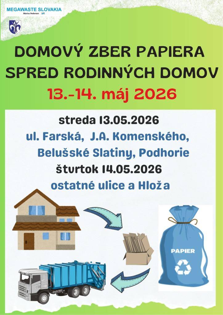 V stredu a vo štvrtok 13.-14.5.2026 bude domový zber papiera.
