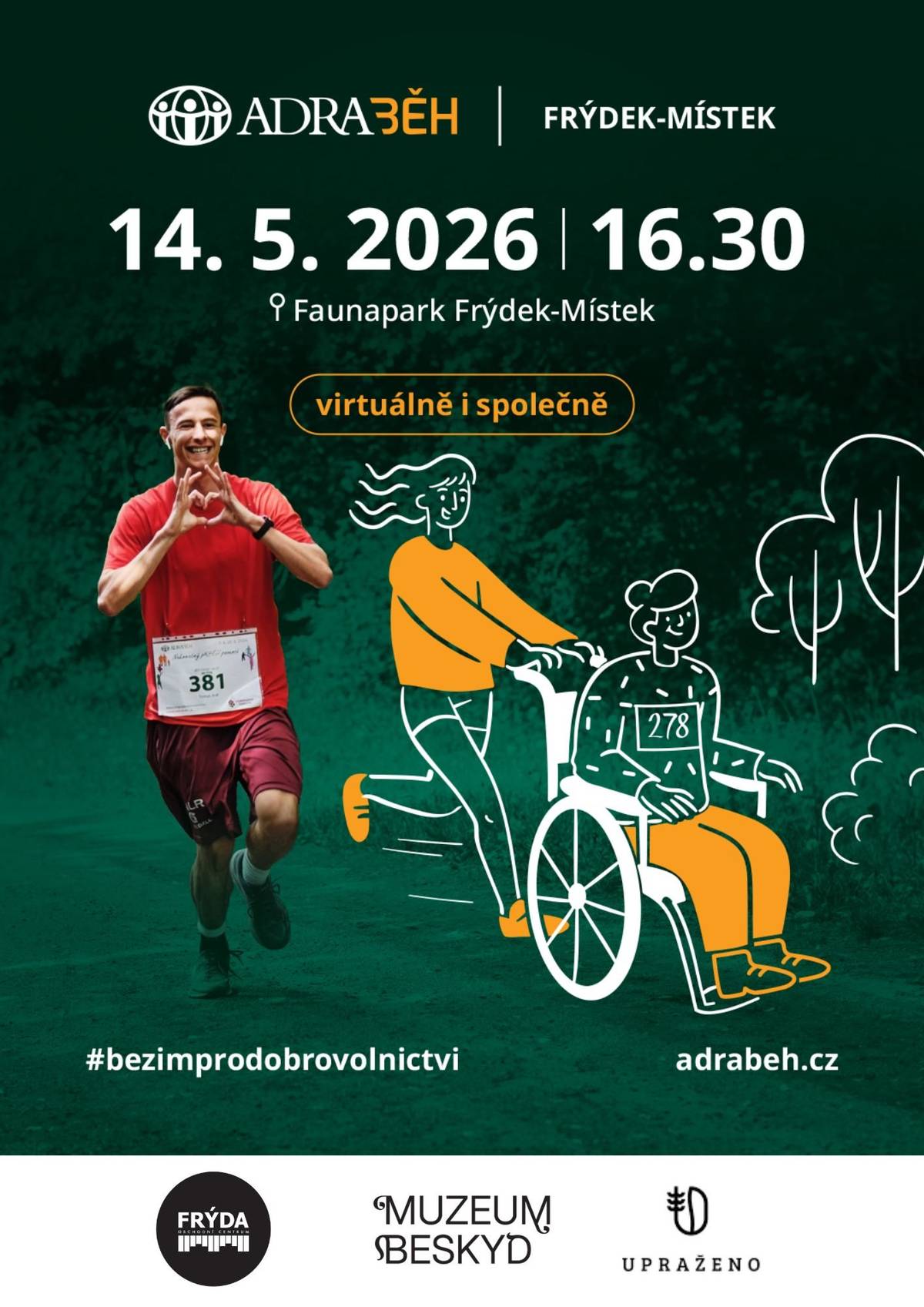 Osamělost není radost – ve čtvrtek 14. 5. 2026 poběžíme ve Faunaparku pro ty, kteří osamělost prožívají každý den – seniory, děti v dětských domovech, hendikepované i dlouhodobě nemocné. Více informací o akci a registrace: ADRAběh Frýdek-Místek - ADRA Frýdek-Místek