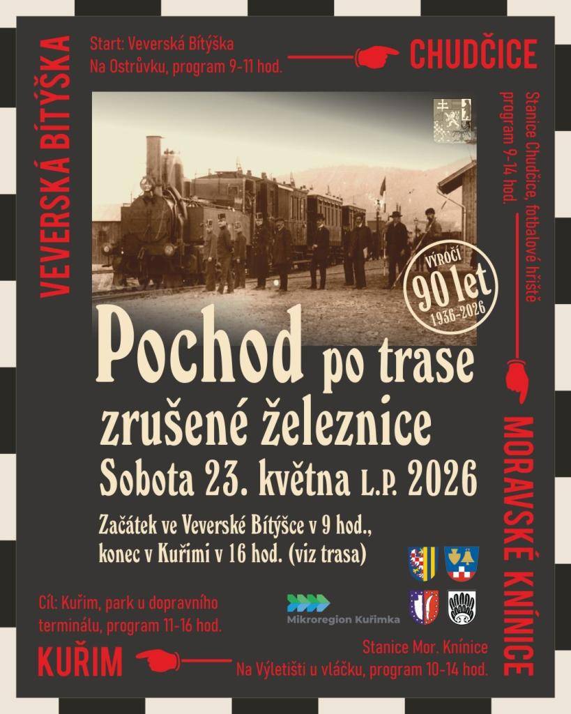 Sobota 23. 5. 2026, začátek ve Veverské Bítýšce 9-11 hod.