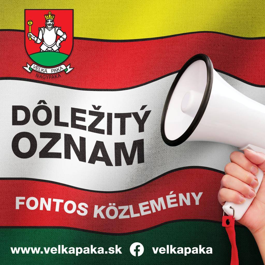 Oznamujeme Vám, že vo štvrtok a piatok (14. - 15. mája) bude vo Veľkej Pake prebiehať oprava výtlkov. Zvýšte opatrnosť pri prejazde jednotlivými úsekmi.