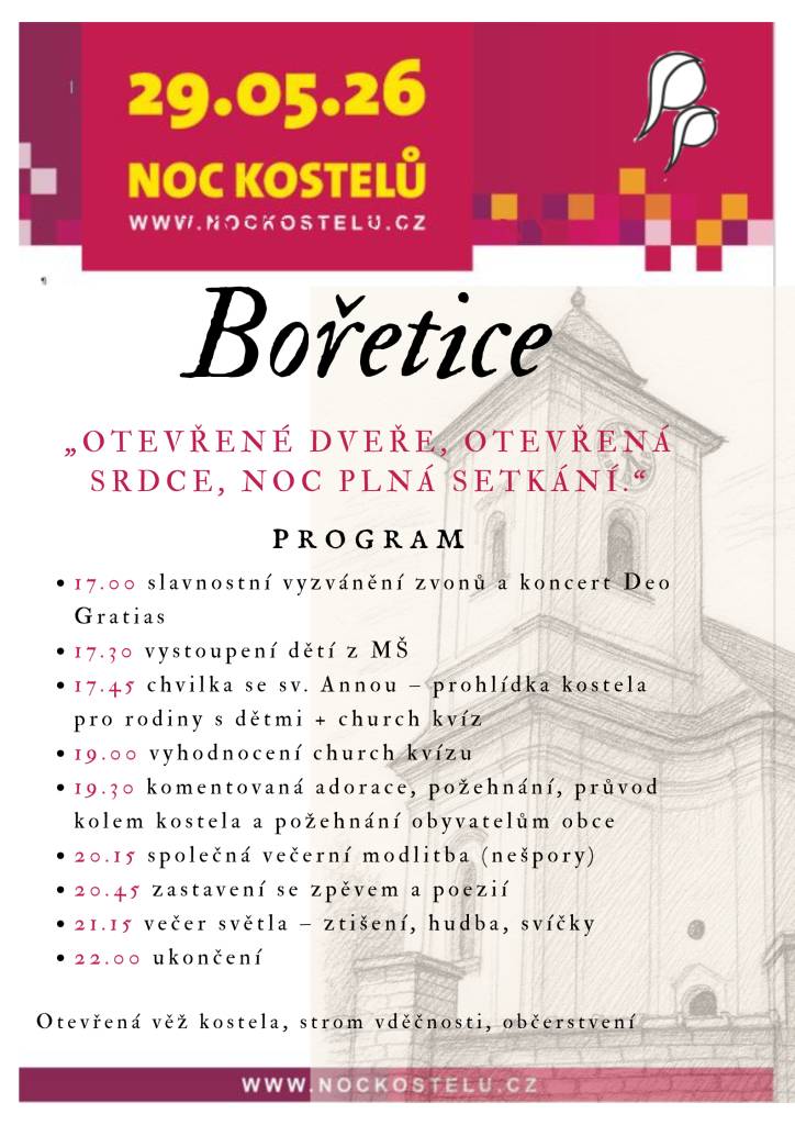 Farnost Bořetice se letos zúčastní oblíbené akce Noc kostelů.