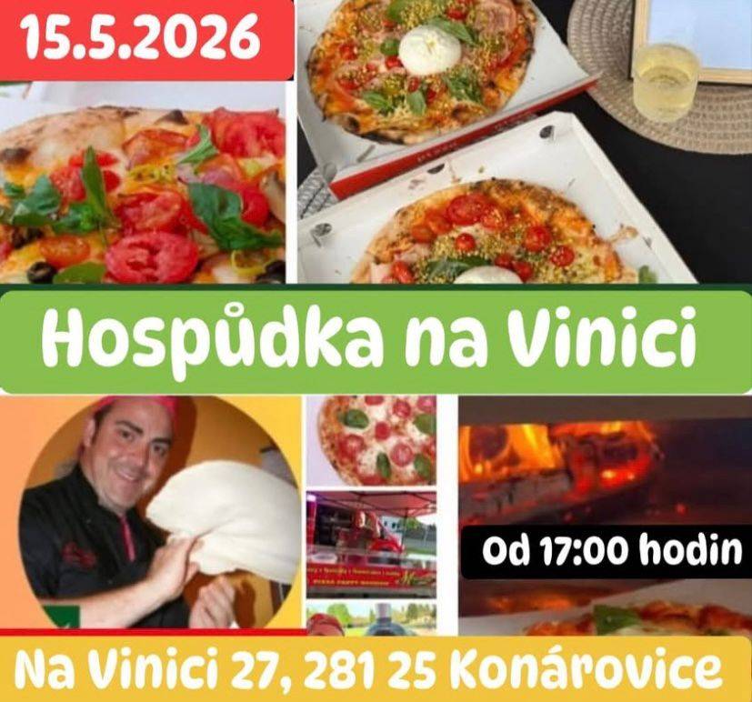 Pizzař Maurizio přijede v pátek 15.5.2026 v 17:00 hod. u Hospůdky na Vinici a bude připravovat čerstvou pizzu přímo z pece.